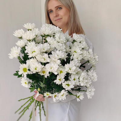 Букет «Ромашка» — свежесть белых хризантем в деревенском стиле Нефтегорск Челябинская область