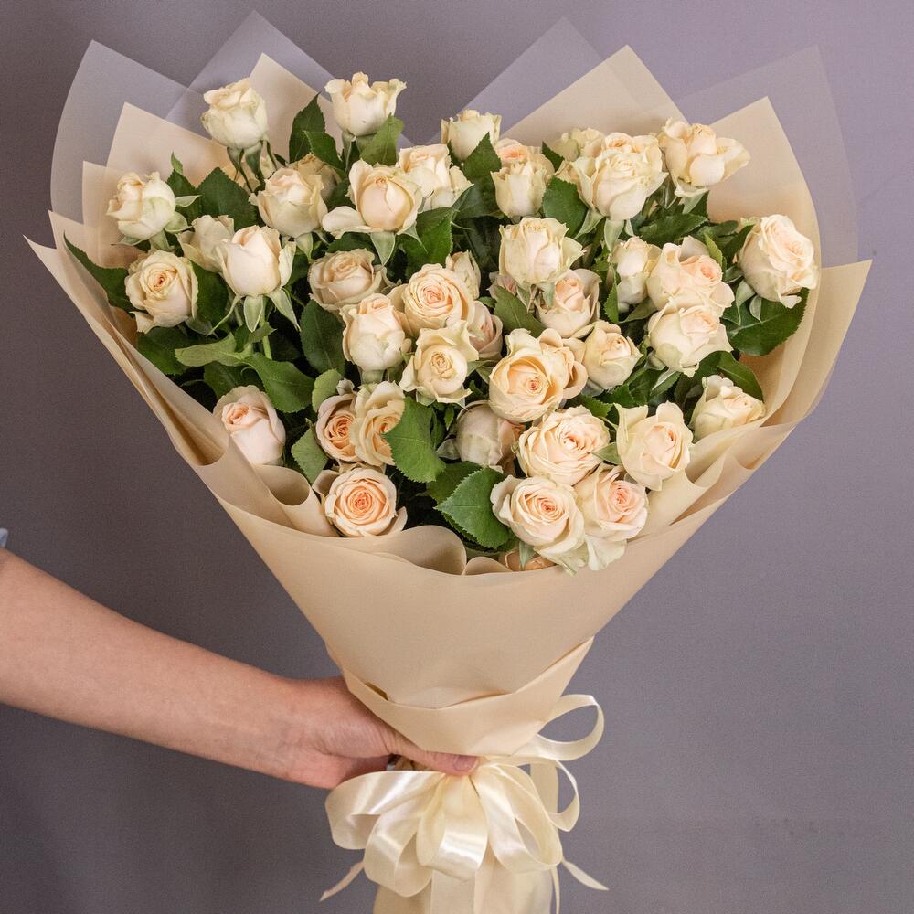Букет «Персик» – пышные кустовые розы нежно-персикового оттенка Нефтегорск Челябинская область