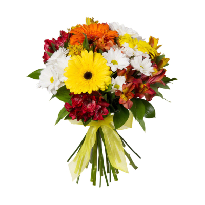 Букет «Красочный фонтан» — яркая симфония из альстромерий, гербер и хризантем Нефтегорск Челябинская область