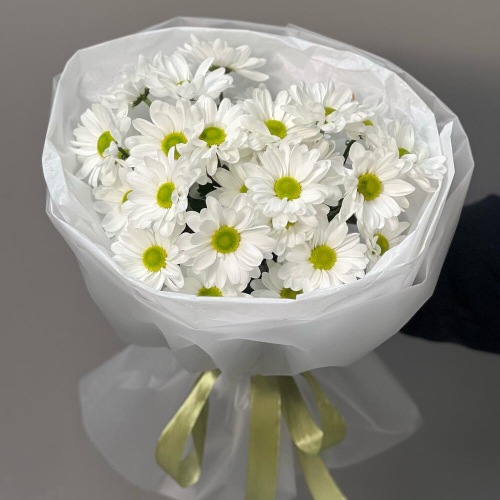 Букет «Ромашковый» – нежные белые хризантемы в деревенском стиле Нефтегорск Челябинская область