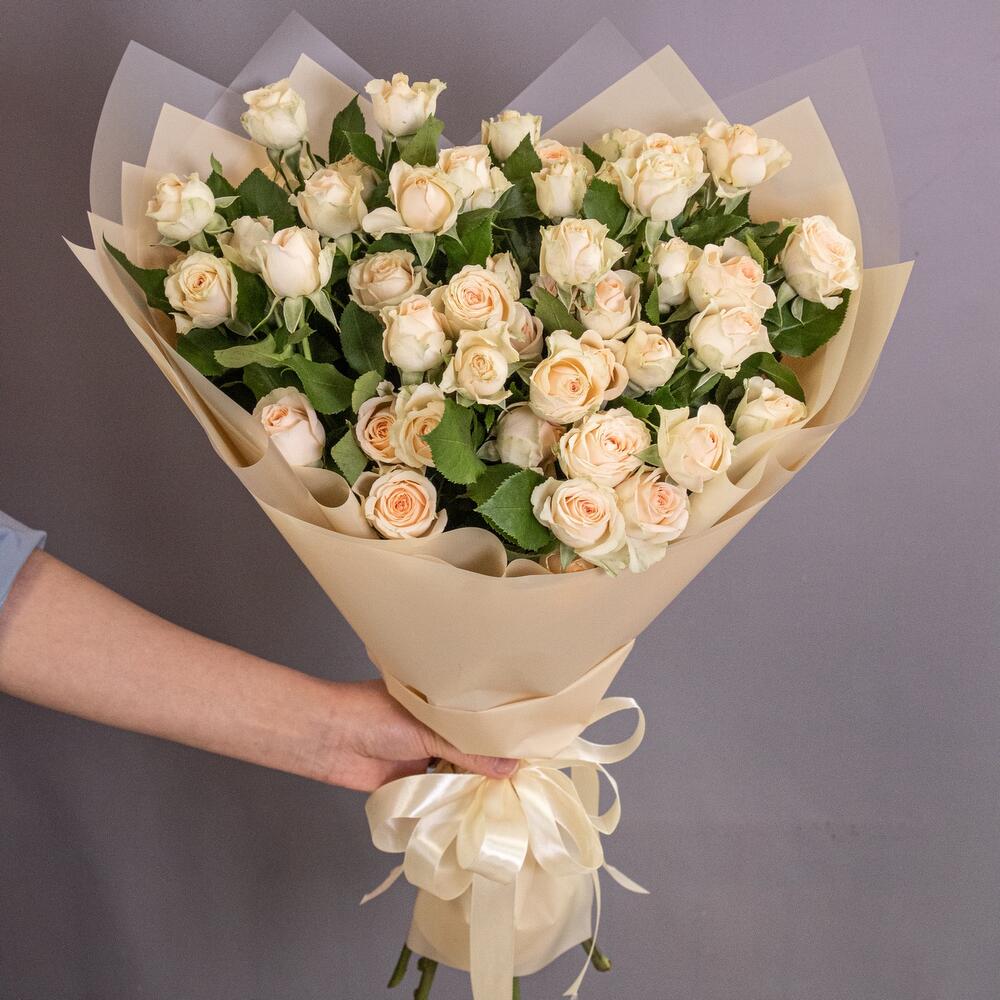 Букет «Персик» – пышные кустовые розы нежно-персикового оттенка Нефтегорск Челябинская область
