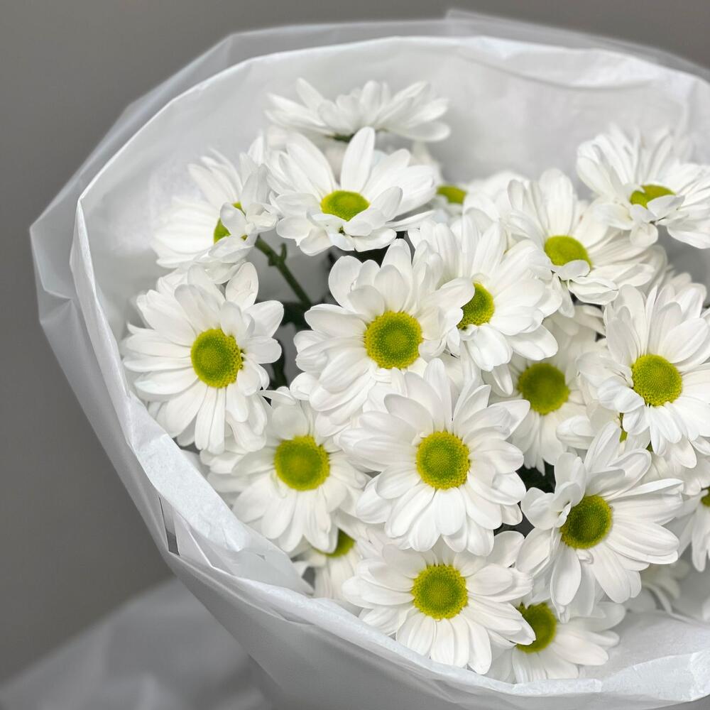 Букет «Ромашковый» – нежные белые хризантемы в деревенском стиле Нефтегорск Челябинская область