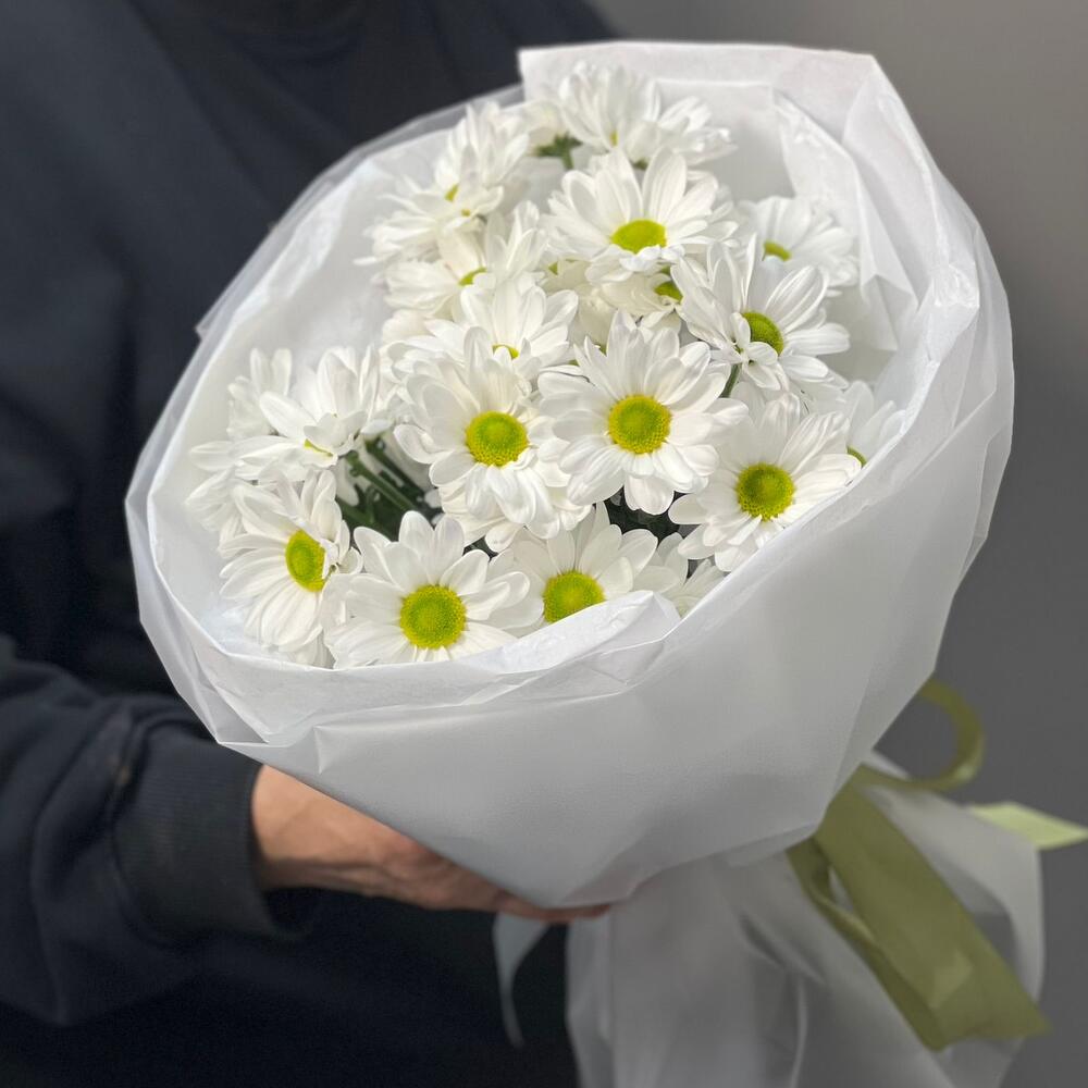 Букет «Ромашковый» – нежные белые хризантемы в деревенском стиле Нефтегорск Челябинская область