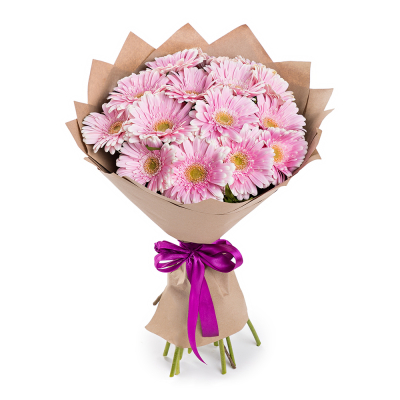 Нежный букет из 15 розовых гербер – воплощение трогательных чувств Нефтегорск Челябинская область