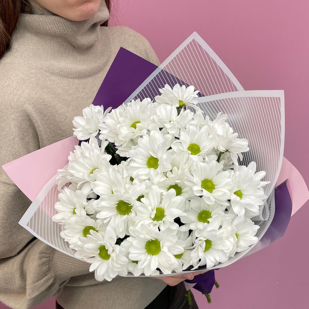 Букет «Весеннее настроение» – свежесть белых хризантем Нефтегорск Челябинская область