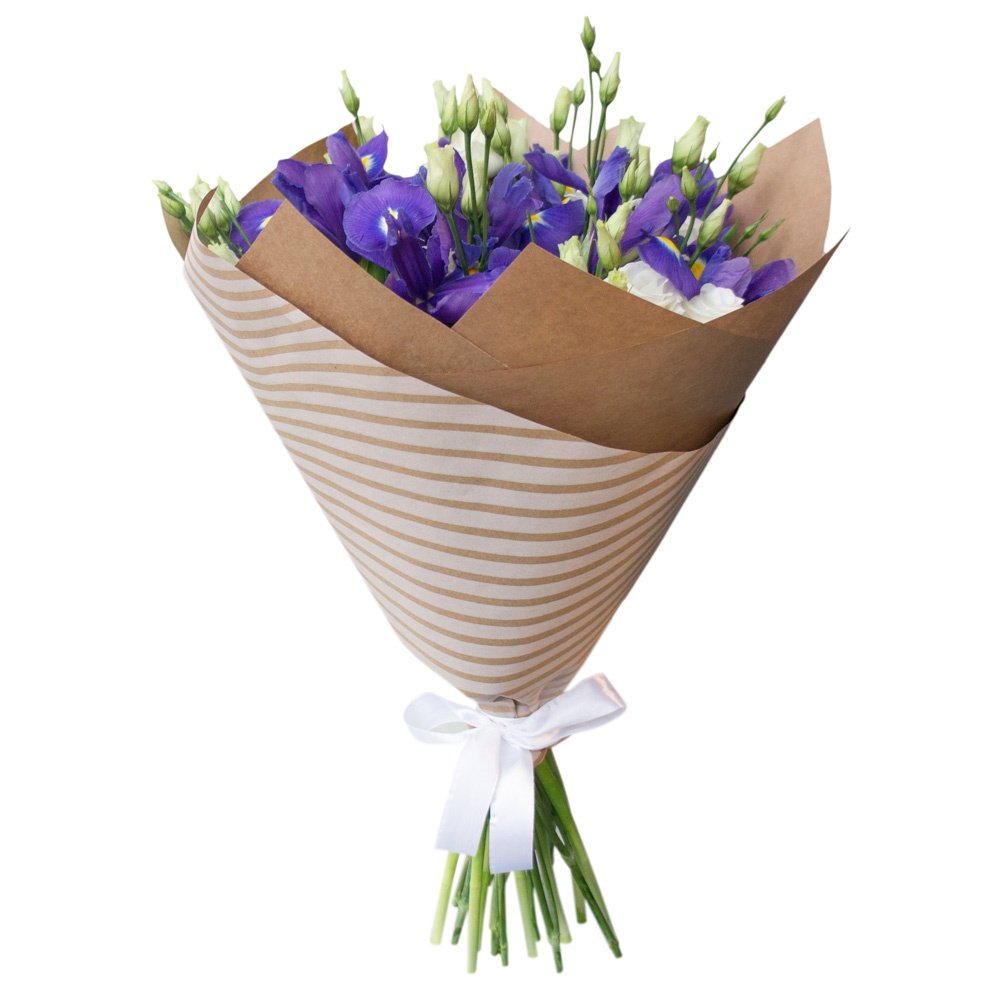 Изысканный букет из синих ирисов и белых эустом – гармония утонченности Нефтегорск Челябинская область