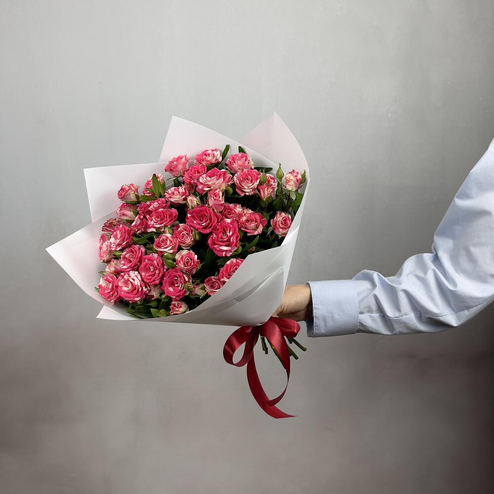 Букет «Фейерверк» – 9 пышных кустовых роз в огненной палитре Нефтегорск Челябинская область