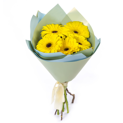 Яркий букет из 5 жёлтых гербер – как кусочек солнца в ваших руках Нефтегорск Челябинская область