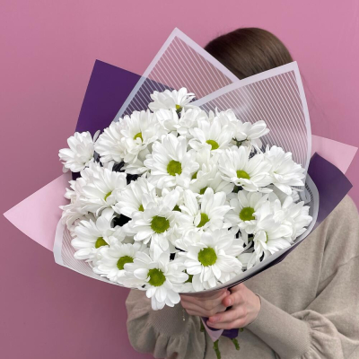 Букет «Весеннее настроение» – свежесть белых хризантем Нефтегорск Челябинская область
