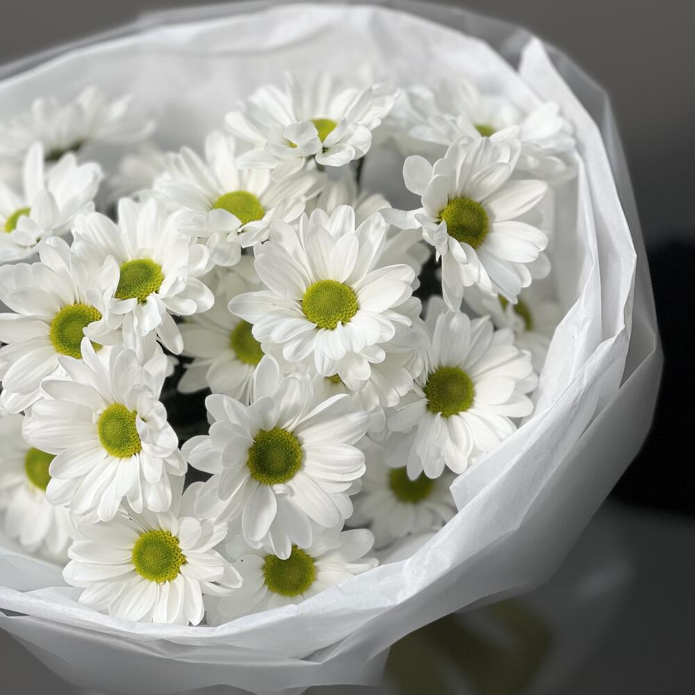 Букет «Ромашковый» – нежные белые хризантемы в деревенском стиле Нефтегорск Челябинская область