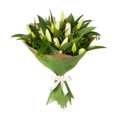 Нежный букет из лилий с фисташкой – элегантность в каждой детали Нефтегорск Челябинская область