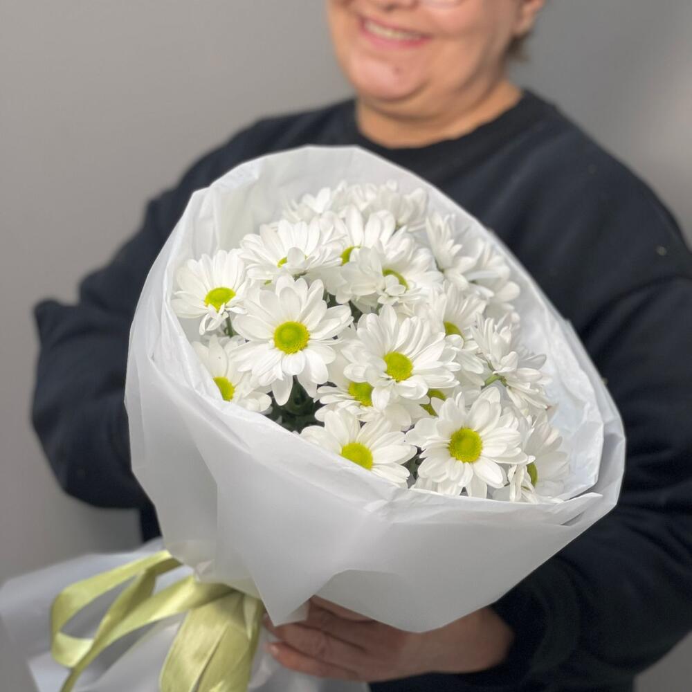 Букет «Ромашковый» – нежные белые хризантемы в деревенском стиле Нефтегорск Челябинская область