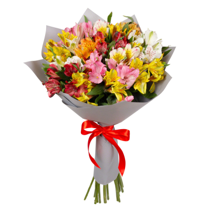 Букет «Рассвет» из разноцветных альстромерий Нефтегорск Челябинская область