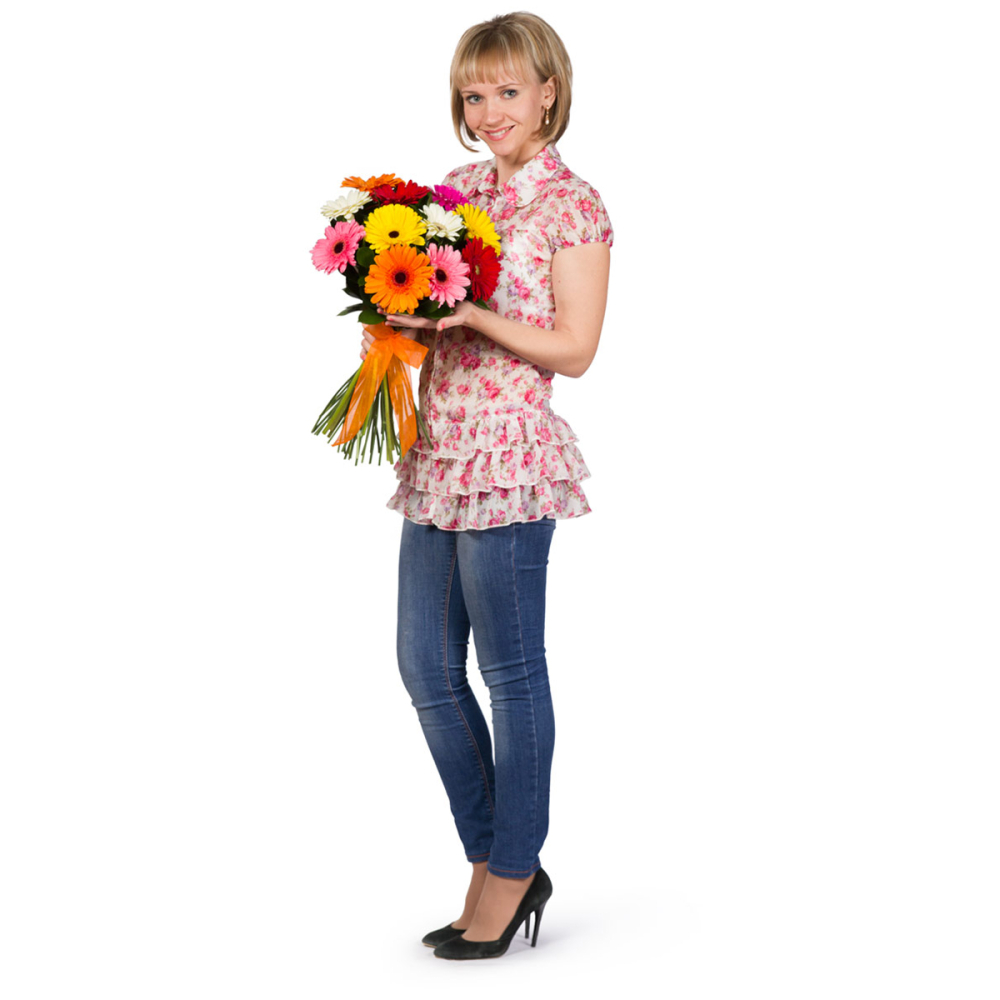 Букет малый «Мамба» – взрыв красок из оранжевых, лиловых и розовых гербер