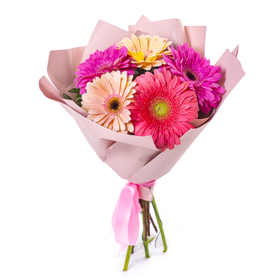 Яркий букет из 5 разноцветных гербер – солнечное настроение в подарок Нефтегорск Челябинская область