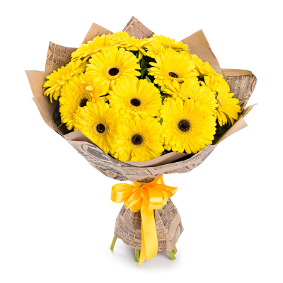 Пышный букет из 15 жёлтых гербер – как луч солнца в ваших руках Нефтегорск Челябинская область