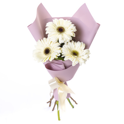 Нежный букет из 3 белых гербер – символ искренности и света Нефтегорск Челябинская область