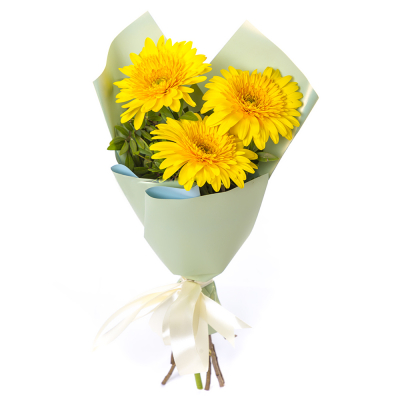 Яркий букет из 3 жёлтых гербер – частичка солнечного света Нефтегорск Челябинская область