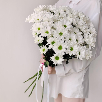 Букет «Ромашка» – 9 белоснежных хризантем в деревенском стиле Нефтегорск Челябинская область