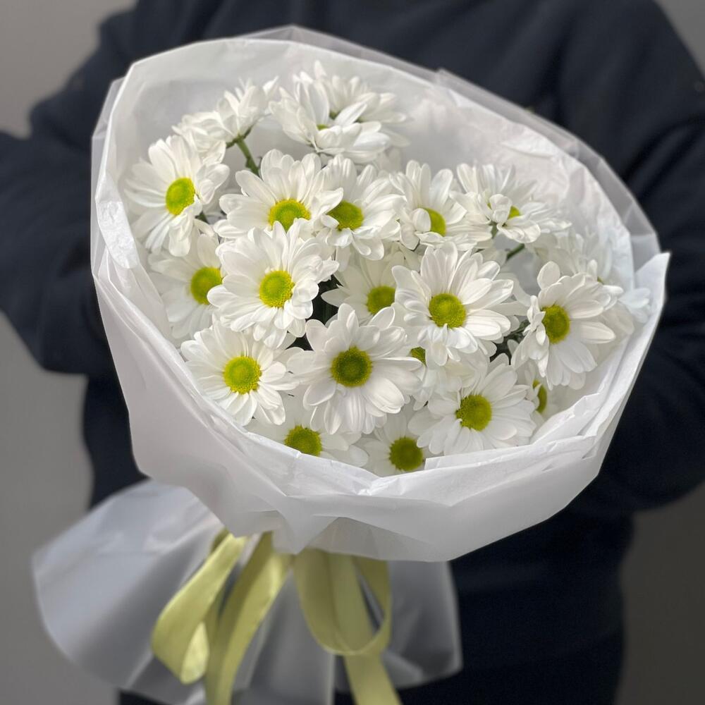 Букет «Ромашковый» – нежные белые хризантемы в деревенском стиле Нефтегорск Челябинская область