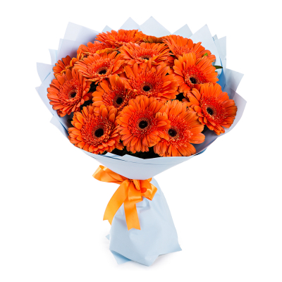 Яркий букет из 15 оранжевых гербер – как кусочек солнца в ваших руках Нефтегорск Челябинская область